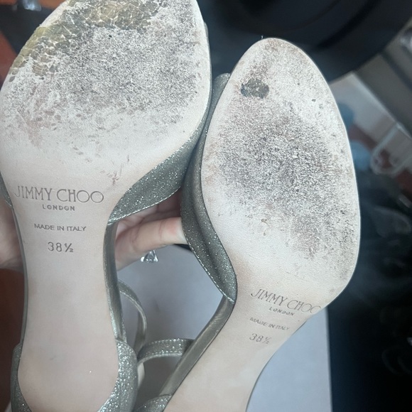 JIMMY CHOO ANNIE 85 Sandal Platinum Ice SZ 38.5 $695 - Picture 4 of 11